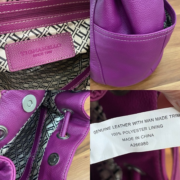 TIGNANELLO Purple Magenta Pebbled Leather Drawstring Tassel Bucket Shoulder Bag - Picture 16 of 16